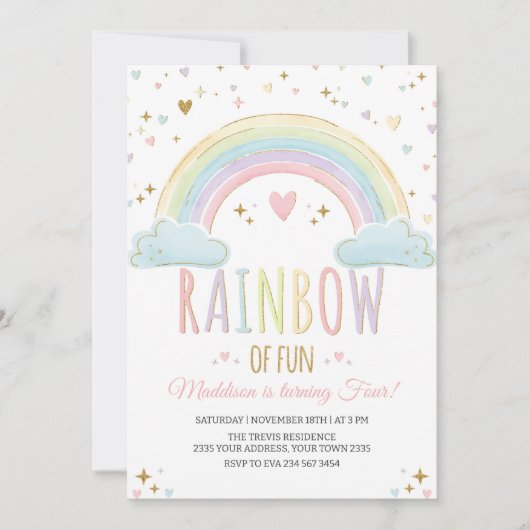 Rainbow Girl's Birthday Party Invitation 招待状 (正面)