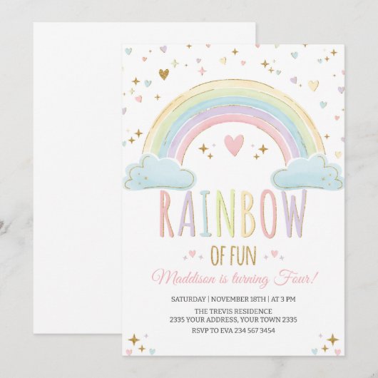 Rainbow Girl's Birthday Party Invitation 招待状 (正面/裏面)