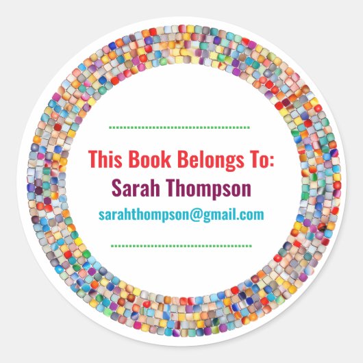 Rainbow Glass Mosaic Circle Frame Name ラウンドシール (正面)