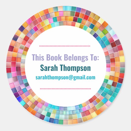 Rainbow Glass Mosaic Circle Frame Name ラウンドシール (正面)