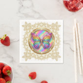 Rainbow Glitter Butterfly Elegant Lace Party スタンダードカクテルナプキン (インサイチュ)