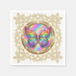 Rainbow Glitter Butterfly Elegant Lace Party スタンダードカクテルナプキン
