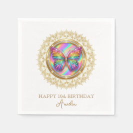 Rainbow Glitter Butterfly Elegant Lace Party スタンダードカクテルナプキン