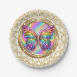 Rainbow Glitter Butterfly Elegant Lace Party ペーパープレート