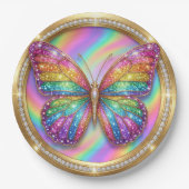 Rainbow Glitter Butterfly Party Paper Plates ペーパープレート (正面)