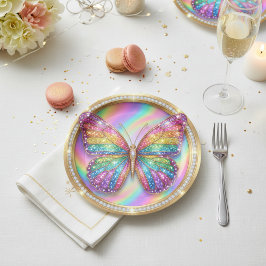 Rainbow Glitter Butterfly Party Paper Plates ペーパープレート