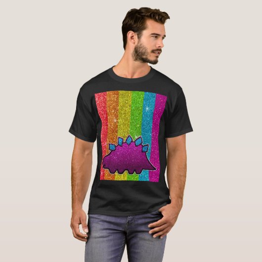 Rainbow Glitter Dinosaur Sparkly LGBT Sparkle Cute Tシャツ (正面フル)