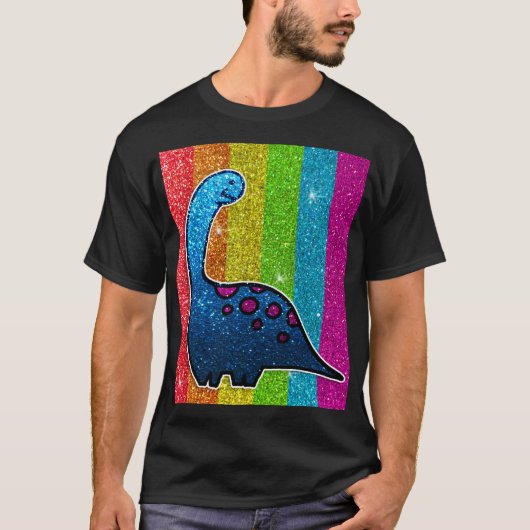 Rainbow Glitter Dinosaur Sparkly LGBT Sparkle Cute Tシャツ (正面)