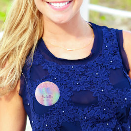 Rainbow glitter pink name monogram  缶バッジ