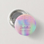 Rainbow glitter pink name monogram 缶バッジ (正面&裏面)