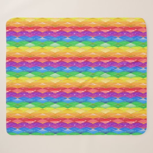 Rainbow Glitter Pride Argyle Diamond  シェルパブランケット (正面(横))