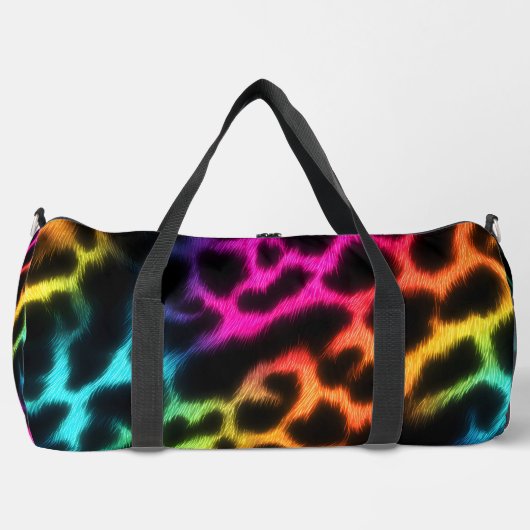 Rainbow Glow Leopard Print ダッフルバッグ (正面)