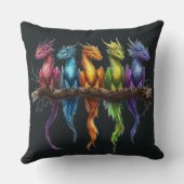 Rainbow Group of Baby Dragons on Black クッション (裏面)