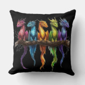 Rainbow Group of Baby Dragons on Black クッション (正面)