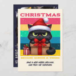 Rainbow Grunge Funny Cat Retro Christmas Photo シーズンカード
