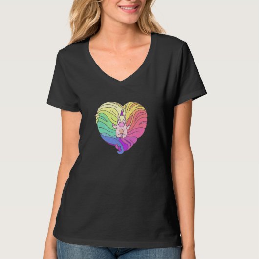 Rainbow Hair Heart Yoga Unicorn Tシャツ (正面)