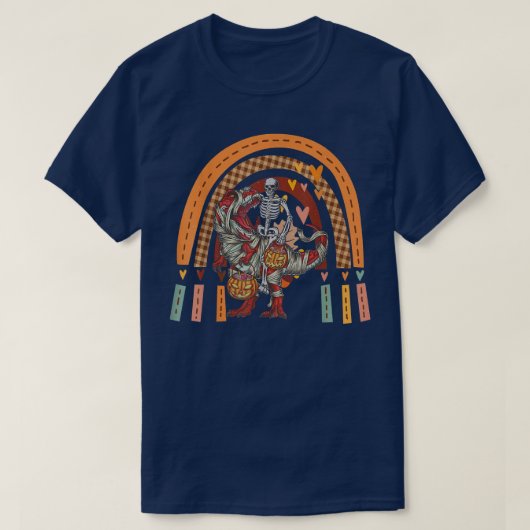 Rainbow Halloween Skeleton Riding Mummy Dinosaur T Tシャツ (デザイン正面)