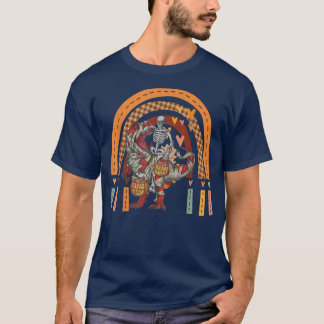 Rainbow Halloween Skeleton Riding Mummy Dinosaur T Tシャツ