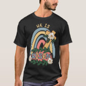 Rainbow He Risen Religous Easter Sunday Christ Cro Tシャツ (正面)