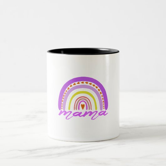Rainbow Heart Boho Doodle Mama Mug ツートーンマグカップ (中央)