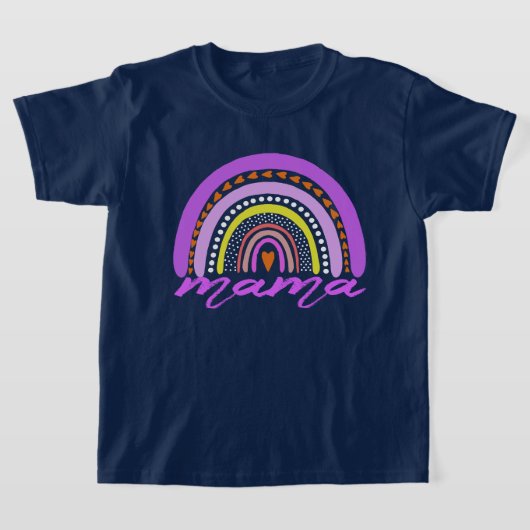 Rainbow Heart Boho Doodle Mama T-Shirt. Tシャツ (レイダウン)