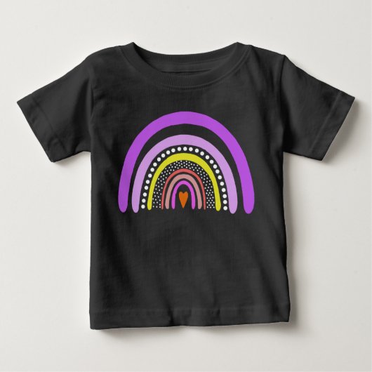Rainbow Heart Boho Doodle T-Shirt ベビーTシャツ (正面)
