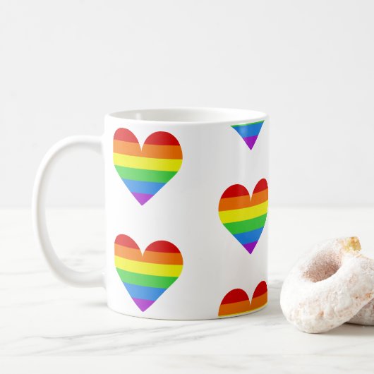 Rainbow Heart Pattern Mug コーヒーマグカップ (ドーナツ)