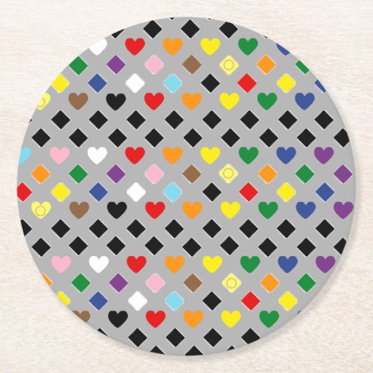 Rainbow Hearts ラウンドペーパーコースター (正面)