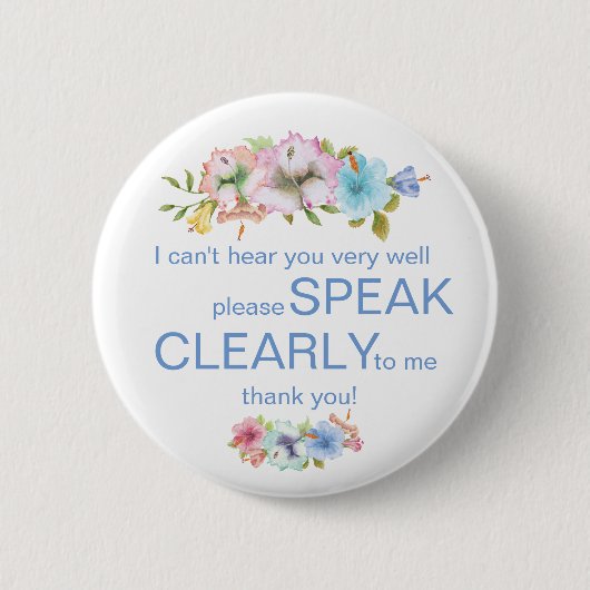 Rainbow hibiscus and blue hard of hearing deaf 缶バッジ (正面)