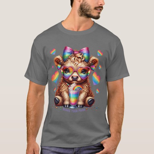 Rainbow Highland Cow Pride Celebration Cute Cow Ar Tシャツ (正面)