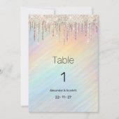 Rainbow holographic gold glitter drip Table Number 招待状 (正面)