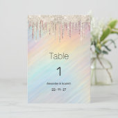 Rainbow holographic gold glitter drip Table Number 招待状 (スタンド正面)