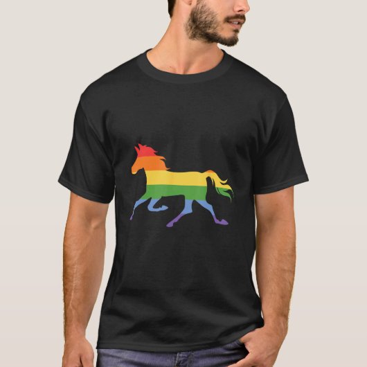 Rainbow horse Gay Pride LGBTQ Streetwear Rainbow H Tシャツ (正面)