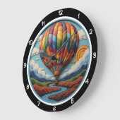 Rainbow Hot Air Balloon Over River ラージ壁時計 (傾斜)