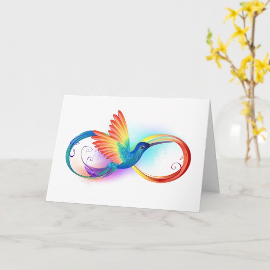 Rainbow Hummingbird with Infinity symbol カード (黄色い花)