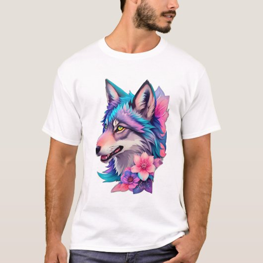 Rainbow Husky Cute Floral Dog Graphic Tシャツ (正面)