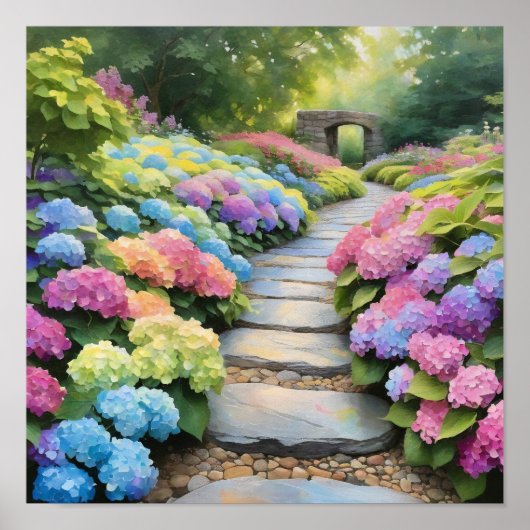Rainbow Hydrangea Garden Path ポスター (正面)
