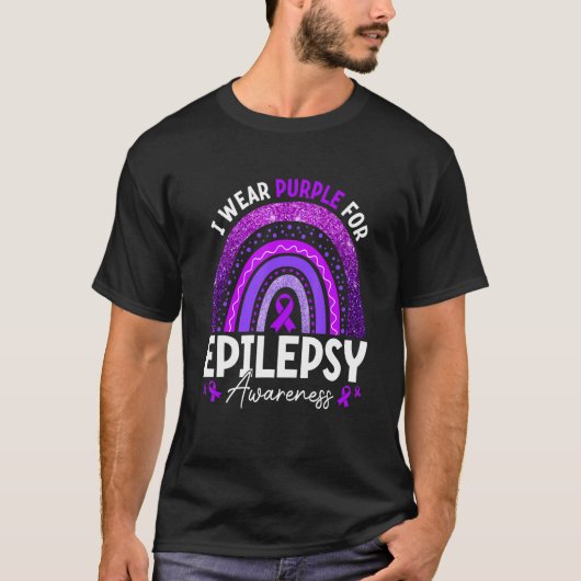 Rainbow I Wear Purple Ribbon For Epilepsy Awarenes Tシャツ (正面)