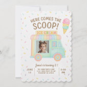 Rainbow Ice Cream Truck Photo Birthday  招待状 (正面)