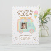 Rainbow Ice Cream Truck Photo Birthday  招待状 (スタンド正面)