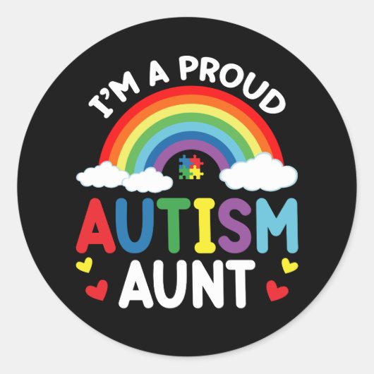 Rainbow I'm A Proud Autism Aunt Autism Awareness ラウンドシール (正面)