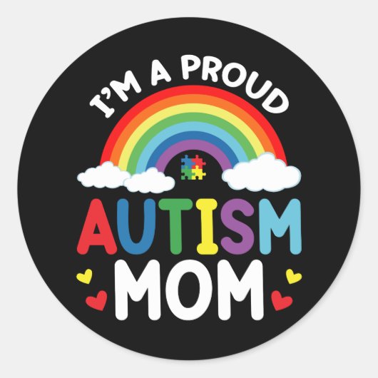 Rainbow I'm A Proud Autism Mom Autism Awareness ラウンドシール (正面)