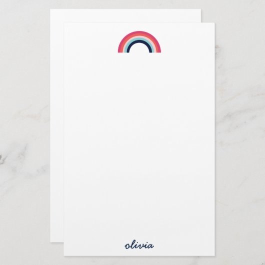 Rainbow in モダン Blue Script名 便箋 (正面/裏面)