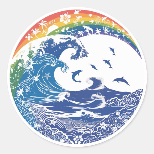 Rainbow in Hawaii: Waves, Life ラウンドシール (正面)