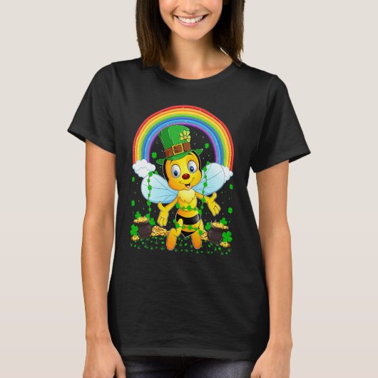 Rainbow Irish Shamrock Bumblebee St Patrick's Day Tシャツ (正面)