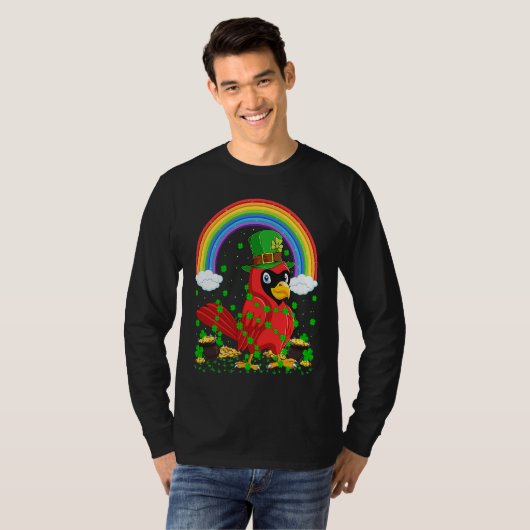 Rainbow Irish Shamrock Cardinal Bird St Patrick's  Tシャツ (正面フル)