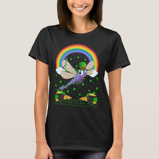 Rainbow Irish Shamrock Dragonfly St Patrick's Day Tシャツ (正面)