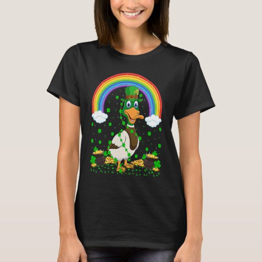Rainbow Irish Shamrock Duck Bird St Patrick's Day Tシャツ (正面)
