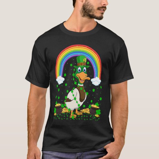 Rainbow Irish Shamrock Duck Bird St Patrick's Day Tシャツ (正面)