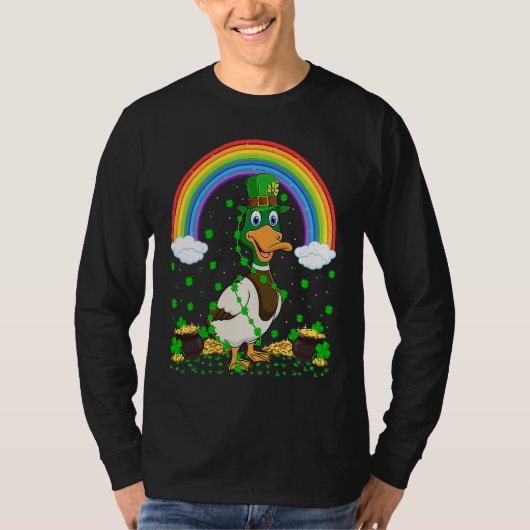 Rainbow Irish Shamrock Duck Bird St Patrick's Day Tシャツ (正面)